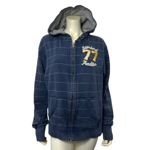 American Eagle Outfitters Striped Hoodie Navy Blue Size LG